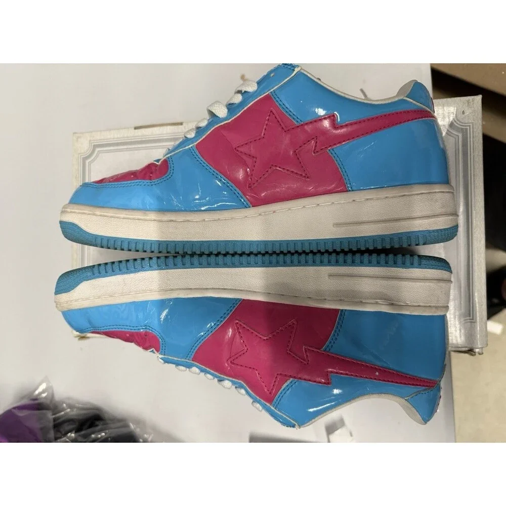 A Bathing Ape Bapesta FS 001 BAPE Patent Leather  Blue Pink Elephant Size 9.5